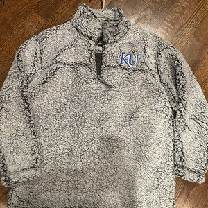 KU- Jayhawks- 3/4 zip- NEW Black and White Sherpa Jacket